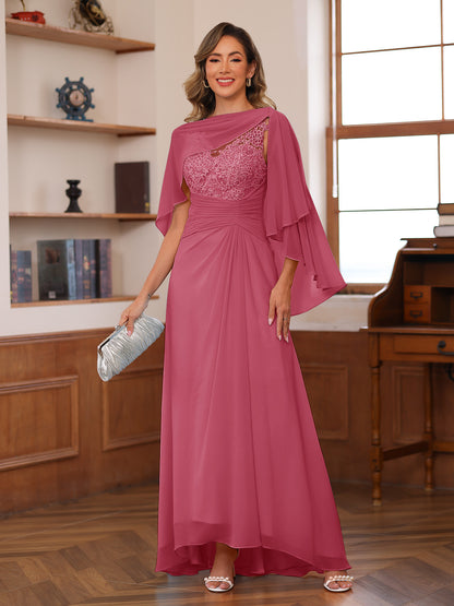 Robe de Mère de la Mariée Coupe A-Line/Princess à Col En V avec Appliques et Fronces et Cape