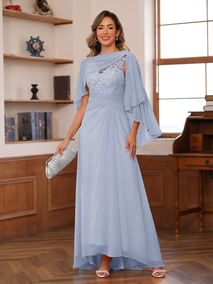 Robe de Mère de la Mariée Coupe A-Line/Princess à Col En V avec Appliques et Fronces et Cape