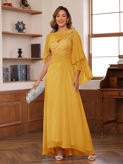 Robe de Mère de la Mariée Coupe A-Line/Princess à Col En V avec Appliques et Fronces et Cape