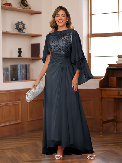 Robe de Mère de la Mariée Coupe A-Line/Princess à Col En V avec Appliques et Fronces et Cape