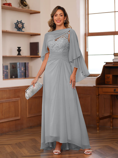 Robe de Mère de la Mariée Coupe A-Line/Princess à Col En V avec Appliques et Fronces et Cape