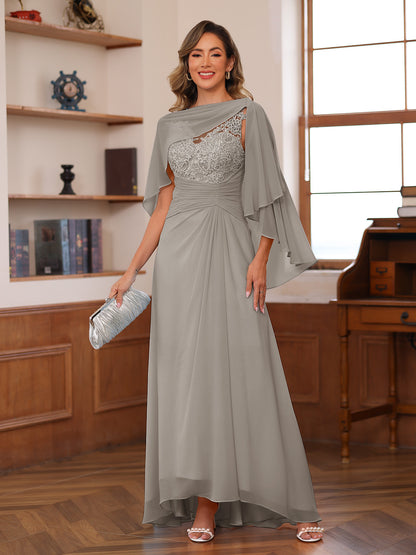 Robe de Mère de la Mariée Coupe A-Line/Princess à Col En V avec Appliques et Fronces et Cape