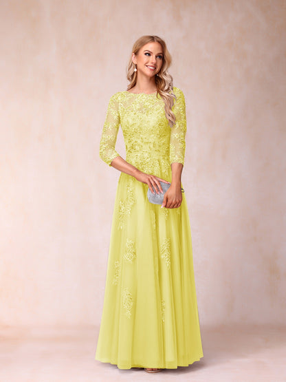 Forme Princesse Col Transparent Demi Manches Longue Robes de Soirée Formel avec Billes et Appliques