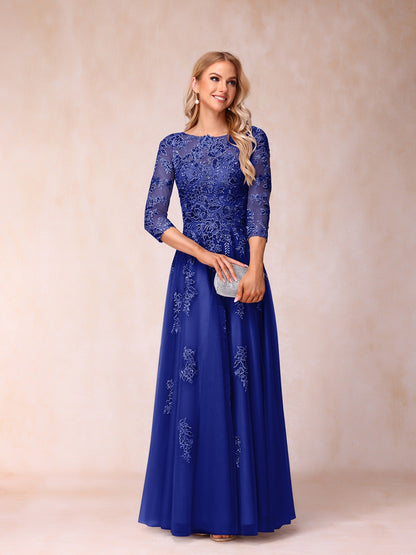 Forme Princesse Col Transparent Demi Manches Longue Robes de Soirée Formel avec Billes et Appliques