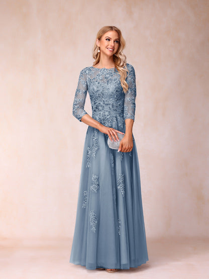 Forme Princesse Col Transparent Demi Manches Longue Robes de Soirée Formel avec Billes et Appliques