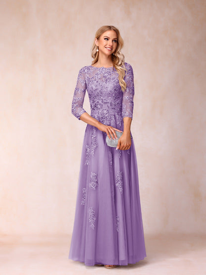 Forme Princesse Col Transparent Demi Manches Longue Robes de Soirée Formel avec Billes et Appliques