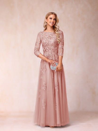 Forme Princesse Col Transparent Demi Manches Longue Robes de Soirée Formel avec Billes et Appliques