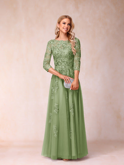 Forme Princesse Col Transparent Demi Manches Longue Robes de Soirée Formel avec Billes et Appliques