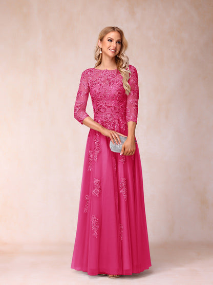 Forme Princesse Col Transparent Demi Manches Longue Robes de Soirée Formel avec Billes et Appliques