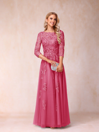 Forme Princesse Col Transparent Demi Manches Longue Robes de Soirée Formel avec Billes et Appliques