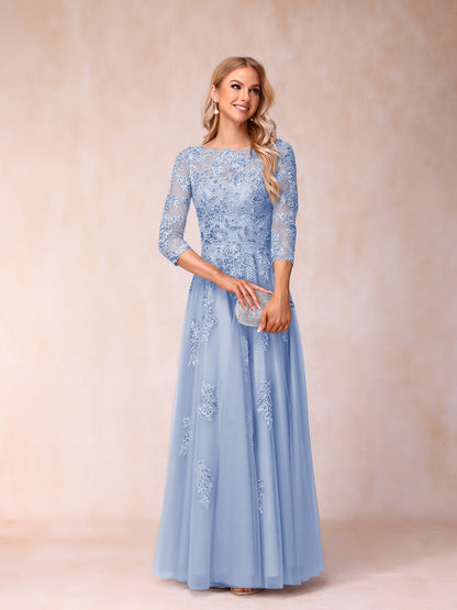 Forme Princesse Col Transparent Demi Manches Longue Robes de Soirée Formel avec Billes et Appliques