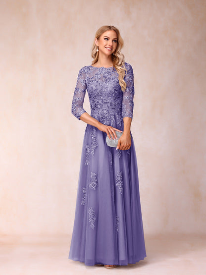 Forme Princesse Col Transparent Demi Manches Longue Robes de Soirée Formel avec Billes et Appliques