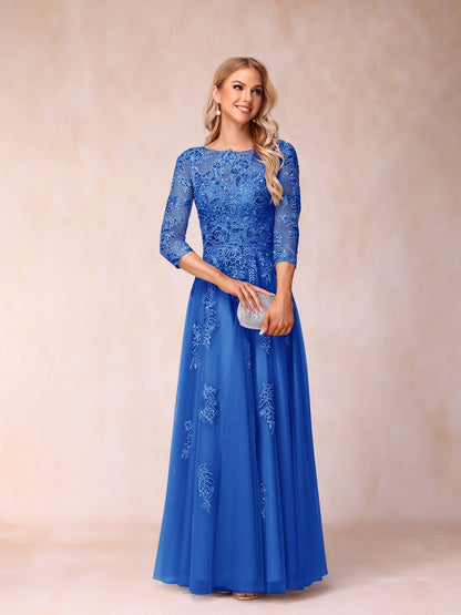 Forme Princesse Col Transparent Demi Manches Longue Robes de Soirée Formel avec Billes et Appliques