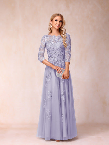Forme Princesse Col Transparent Demi Manches Longue Robes de Soirée Formel avec Billes et Appliques