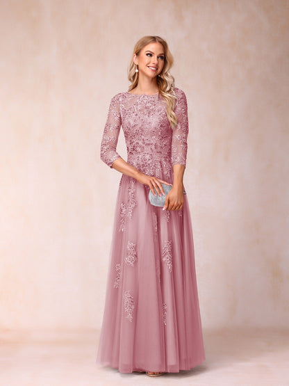 Forme Princesse Col Transparent Demi Manches Longue Robes de Soirée Formel avec Billes et Appliques