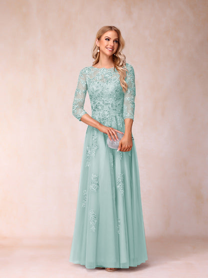 Forme Princesse Col Transparent Demi Manches Longue Robes de Soirée Formel avec Billes et Appliques