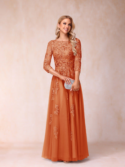 Forme Princesse Col Transparent Demi Manches Longue Robes de Soirée Formel avec Billes et Appliques