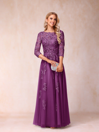Forme Princesse Col Transparent Demi Manches Longue Robes de Soirée Formel avec Billes et Appliques