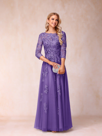 Forme Princesse Col Transparent Demi Manches Longue Robes de Soirée Formel avec Billes et Appliques