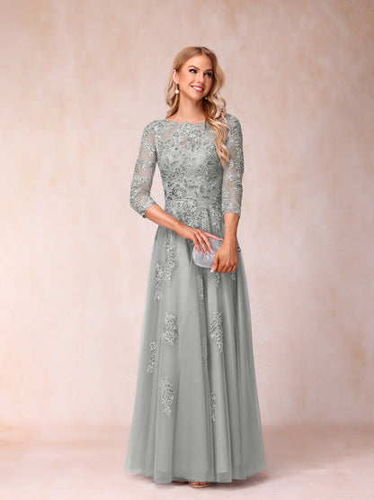 Forme Princesse Col Transparent Demi Manches Longue Robes de Soirée Formel avec Billes et Appliques
