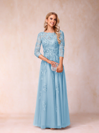 Forme Princesse Col Transparent Demi Manches Longue Robes de Soirée Formel avec Billes et Appliques