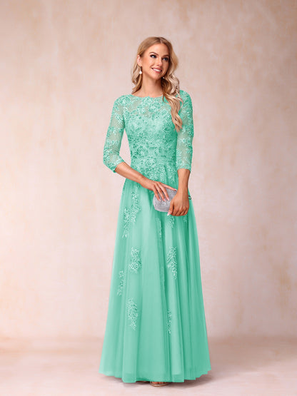 Forme Princesse Col Transparent Demi Manches Longue Robes de Soirée Formel avec Billes et Appliques