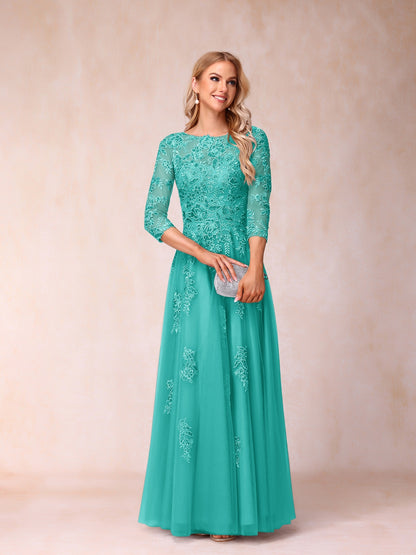 Forme Princesse Col Transparent Demi Manches Longue Robes de Soirée Formel avec Billes et Appliques