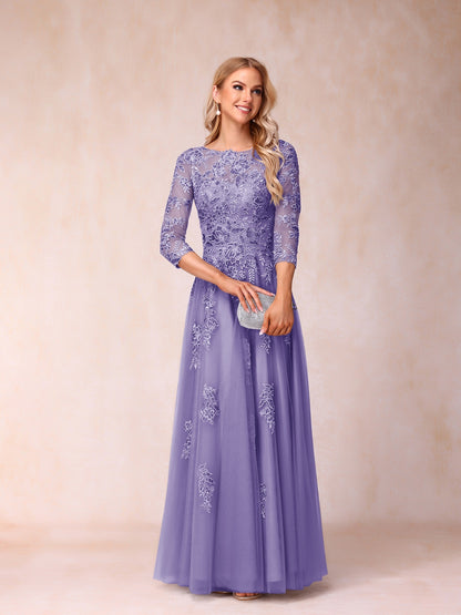 Forme Princesse Col Transparent Demi Manches Longue Robes de Soirée Formel avec Billes et Appliques