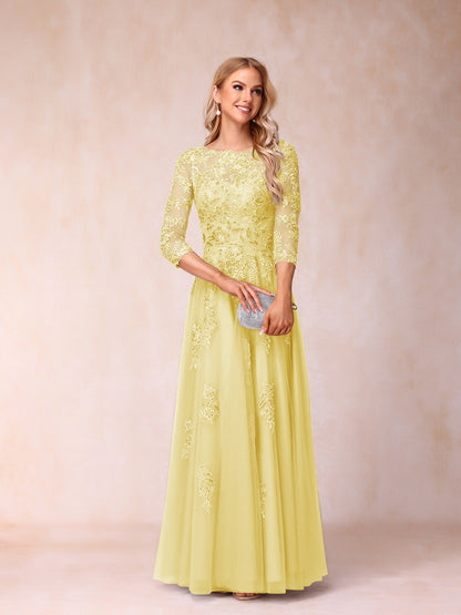 Forme Princesse Col Transparent Demi Manches Longue Robes de Soirée Formel avec Billes et Appliques
