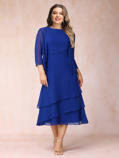 Robe de Mère de la Mariée Grande Taille, Fourreau/Colonne, Sans Manches avec Fronces et Veste