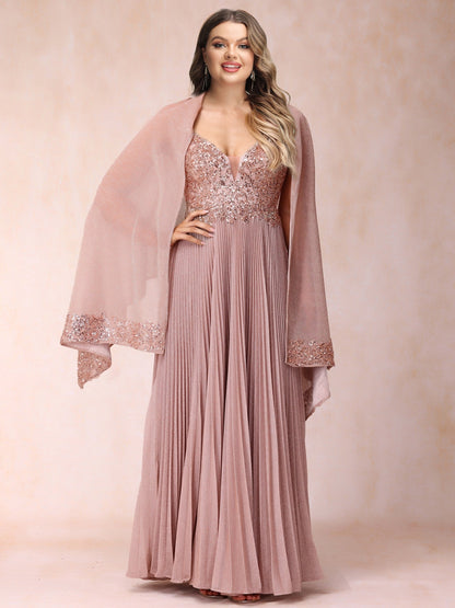 Robe de Soirée Longue Trapèze/Princesse à Bretelles Spaghetti, Sans Manches, Grande Taille avec Paillettes