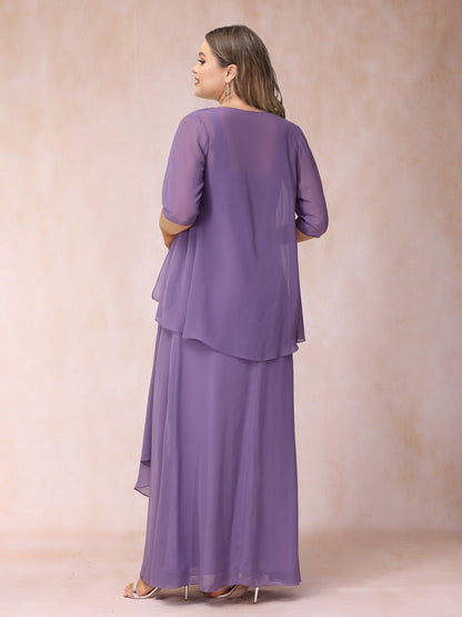 Robe de Mère de la Mariée Grande Taille, Coupe Trapèze/Princesse, Sans Manches avec Volants et Veste