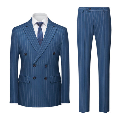 Costume de Mariage Deux Piècesà Rayures pour Homme Coupe Ajustée Croisé Six Boutons