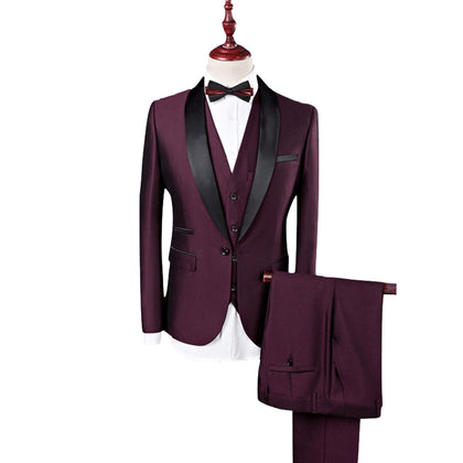 Costume de Mariage 3 Pièces pour Homme Coupe Ajustée Simple Boutonnage Couleur Unie