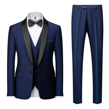 Costume de Mariage 3 Pièces pour Homme Coupe Ajustée Simple Boutonnage Couleur Unie