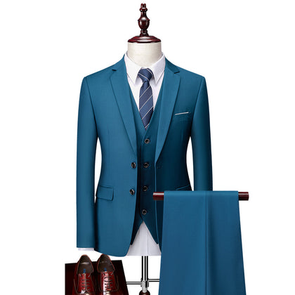 Costumes de Mariage pour Hommes 3 Pièces à Coupe Ajustée à Simple Boutonnage et à Deux Boutons de Couleur Unie