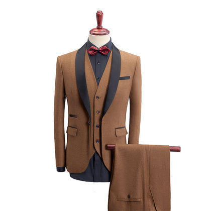 Costume de Mariage 3 Pièces pour Homme Coupe Ajustée Simple Boutonnage Couleur Unie