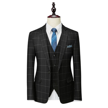 Costume de Mariage à Carreaux 3 Pièces pour Homme Coupe Ajustée Simple Boutonnage Un Bouton