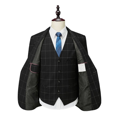 Costume de Mariage à Carreaux 3 Pièces pour Homme Coupe Ajustée Simple Boutonnage Un Bouton
