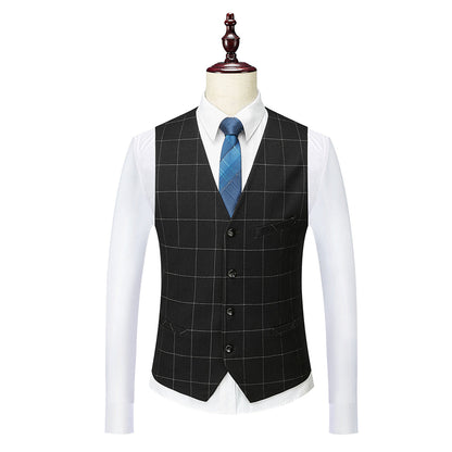 Costume de Mariage à Carreaux 3 Pièces pour Homme Coupe Ajustée Simple Boutonnage Un Bouton