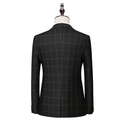 Costume de Mariage à Carreaux 3 Pièces pour Homme Coupe Ajustée Simple Boutonnage Un Bouton
