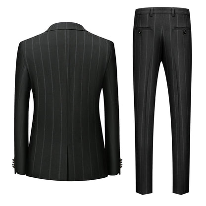 Costumes de Mariage pour Hommes à Rayures Coupe Ajustée Simple Boutonnage 3 Pièces