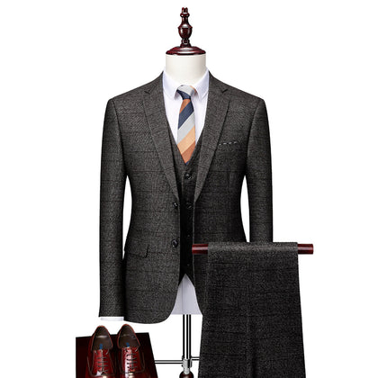Costumes de Mariage à Carreaux 3 Pièces pour Hommes Coupe Ajustée Simple Boutonnage Deux Boutons
