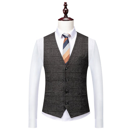 Costumes de Mariage à Carreaux 3 Pièces pour Hommes Coupe Ajustée Simple Boutonnage Deux Boutons