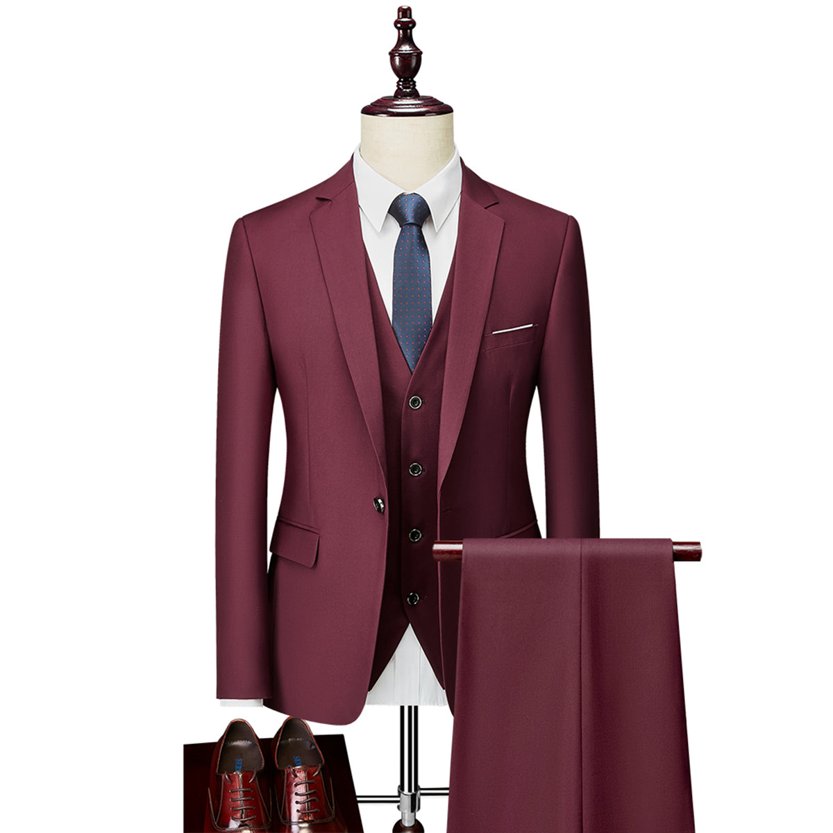 Costume de Mariage 3 Pièces pour Homme Coupe Ajustée Simple Boutonnage Couleur Unie