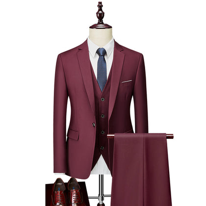 Costume de Mariage 3 Pièces pour Homme Coupe Ajustée Simple Boutonnage Couleur Unie