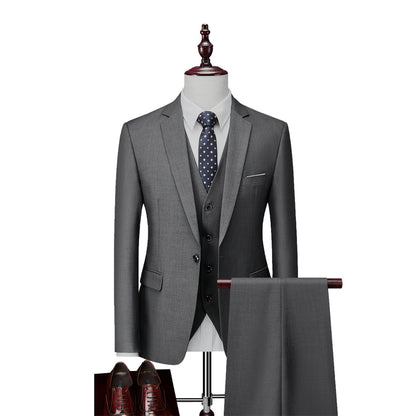 Costume de Mariage 3 Pièces pour Homme Coupe Ajustée Simple Boutonnage Couleur Unie