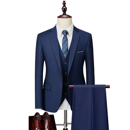 Costume de Mariage 3 Pièces pour Homme Coupe Ajustée Simple Boutonnage Couleur Unie