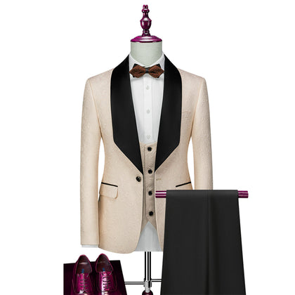 Costumes de Mariage pour Hommes à Motif 3 Pièces à Boutonnage Simple et à Un Bouton Coupe Ajustée