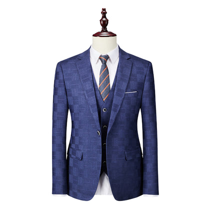 Costume de Mariage à Carreaux 3 Pièces pour Homme Coupe Ajustée Simple Boutonnage Un Bouton